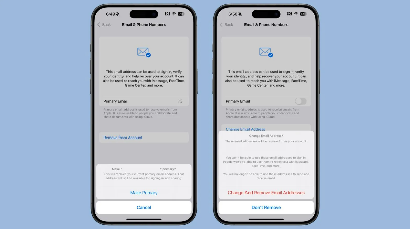 五河苹果手机维修分享苹果 iOS 18.1 支持设置“主要”邮箱地址并更改 iCloud 邮箱 